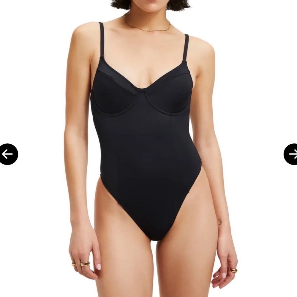 Good American Scuba Knit sculpting Underwire One Piece Swimsuit Black Sz 0